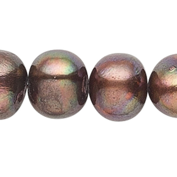 Pearl, cultured freshwater (dyed), dark copper peacock, 8-9mm semi-round, C grade, Mohs hardness 2-1/2 to 4. Sold per 16-inch strand. image number 0