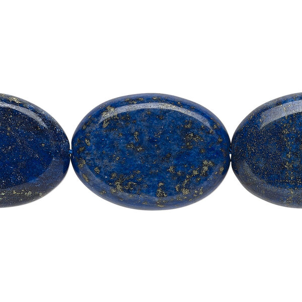 Bead, lapis lazuli (dyed), 25x18mm-26x19mm flat oval, C grade, Mohs hardness 5 to 6. Sold per 15-inch strand. image number 0