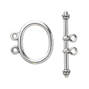 Clasp toggle 1pkg1 sterling silver, 21x17mm oval, JBB Findings 2-strand