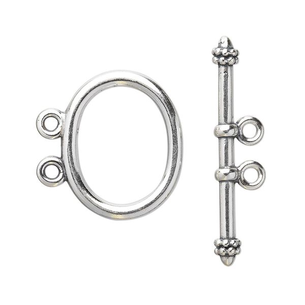 Clasp toggle 1pkg1 sterling silver, 21x17mm oval, JBB Findings 2-strand image number 0