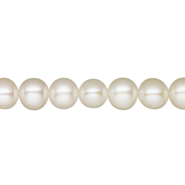 Pearl, White Lotus™, cultured freshwater (bleached), white, 7-7.5mm semi-round, B+ grade, Mohs hardness 2-1/2 to 4. Sold per 15-1/2" to 16" strand. image number 0