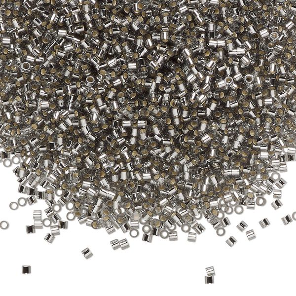 Seed bead, Delica®, glass, pkg/50g, #15 round, transparent silver-lined light grey (DBS-0048). image number 0