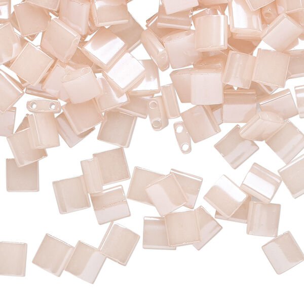 Seed bead, TILA®, glass, pkg/10g, 5mm full tila square, opaque ceylon pale pink, (TL-519). image number 0