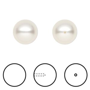 Pearl 1pkg4 white, Crystal Passions® 12mm half-drilled round 5818