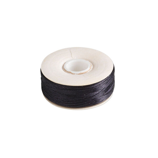 Thread, Nymo®, nylon, black, size O. Sold per 90-yard bobbin. image number 0