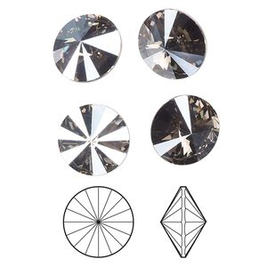 Chaton 4pk black diamond moonlight foil back, Crystal Passions® 12mm rivoli 1122