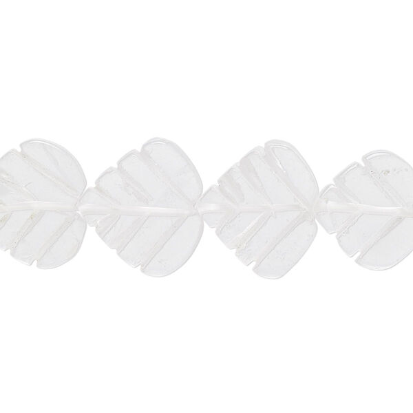 Bead, quartz crystal (natural), 13x11mm-16x14mm hand-cut carved leaf, B- grade, Mohs hardness 7. Sold per 15-1/2" to 16" strand. image number 0
