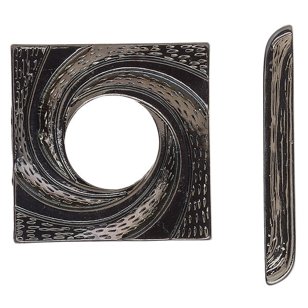 Clasp, 3-strand toggle, gunmetal-finished "pewter" (zinc-based alloy), 28mm square swirl. Sold individually. image number 0