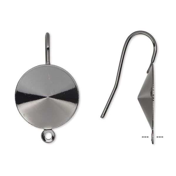 Ear wire, Almost Instant Jewelry®, gunmetal-finished brass, 22mm fishhook with closed loop and 16mm rivoli glue-in setting, 18-20 gauge. Sold per pkg of 5 pairs. image number 0