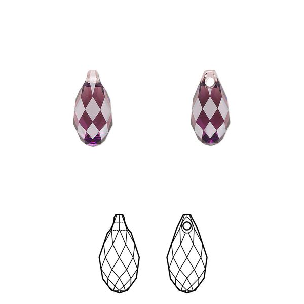 Briolette 2pk amethyst, Crystal Passions® 11x5.5mm pendant drop 6010 image number 0