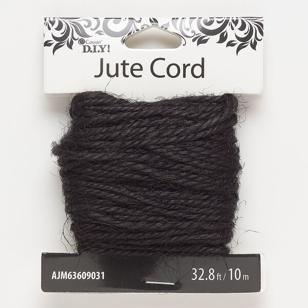 Cord, jute, black, 1.5mm twisted. Sold per 10-meter spool. image number 0