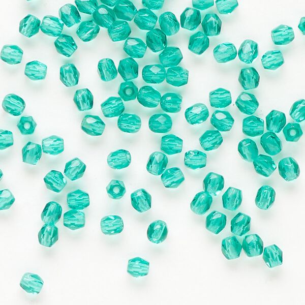 Bead 1pkg100 fire-polished glass, 3mm faceted round, translucent aqua green image number 0
