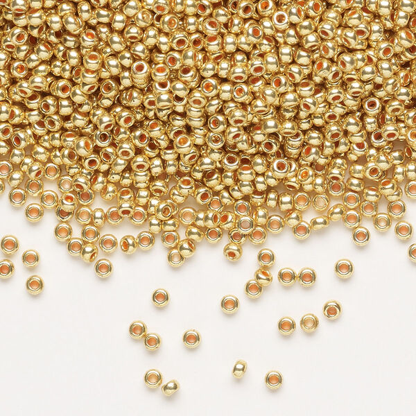 Seed bead, Preciosa Ornela Czech glass, pkg/500g, #11 rocaille, opaque metallic terra dyed gold clear, (18581). image number 0