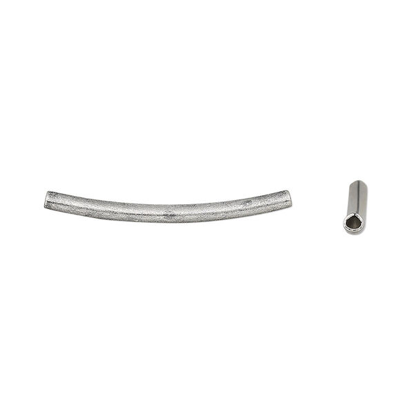 Bead, antique silver-plated brass, 26x2mm curved tube. Sold per pkg of 20. image number 0