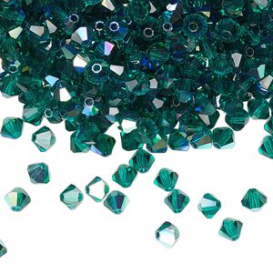 Bead 720pk emerald AB, Preciosa Czech crystal 4mm bicone