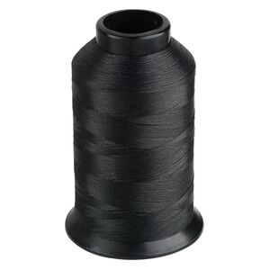 Thread, Nymo®, nylon, black, size D. Sold per 3-ounce spool.