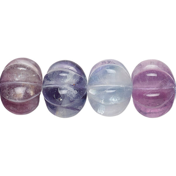 Bead, rainbow fluorite (natural), 14x10mm fluted rondelle, A grade, Mohs hardness 4. Sold per 15-1/2" to 16" strand. image number 0