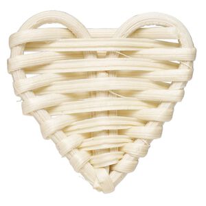 Focal, rattan wood, cream, 46x43mm heart. Sold per pkg of 2.