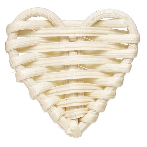 Focal, rattan wood, cream, 46x43mm heart. Sold per pkg of 2. image number 0