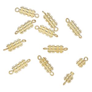 Clasp, barrel, gold-finished "pewter" (zinc-based alloy), 10x5mm grooved tube. Sold per pkg of 10.