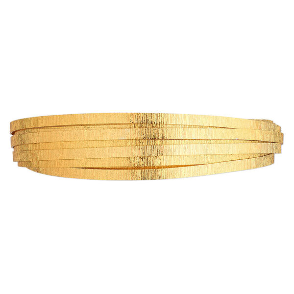 Wire, anodized aluminum, gold, 5x1mm double-sided flat with embossed wood grain pattern, 18 gauge. Sold per pkg of 18 feet. image number 0