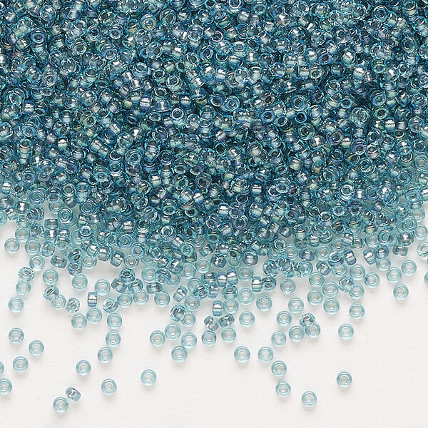 Seed bead, Miyuki, glass, pkg/35g, #15 rocaille, translucent dusk-lined luster crystal clear (RR-1824). image number 0