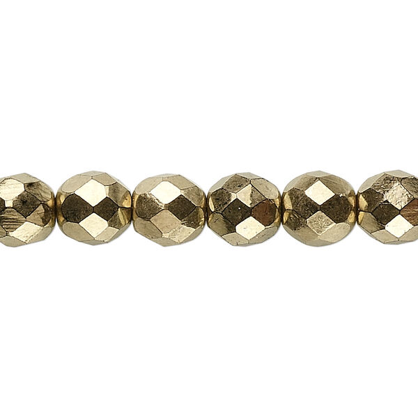 Bead, Czech fire-polished glass, opaque light bronze, 8mm faceted round. Sold per 15-1/2" to 16" strand, approximately 50 beads. image number 0