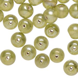 Bead, lampworked glass, translucent light yellow luster, 8mm round. Sold per 2-ounce pkg, approximately 75 beads.