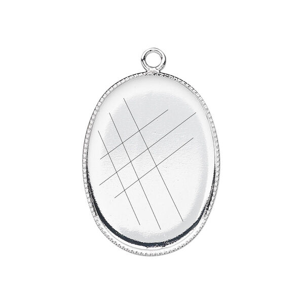 Drop, silver-plated brass, 26x19mm oval with beaded edge and 25x18mm oval bezel setting. Sold per pkg of 6. image number 0