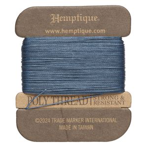 Thread, Hemptique®, polyester, pkg/32 yards, aqua, 0.45mm 3-ply round.