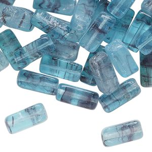Bead, glass, translucent blue and purple, 12x5mm-12x6mm square tube. Sold per 2-ounce pkg of approximately 75 beads.
