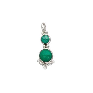 Malachite / sterling silver 1pkg1, round cab drop natural 21.5x8mm / 4mm / 5mm