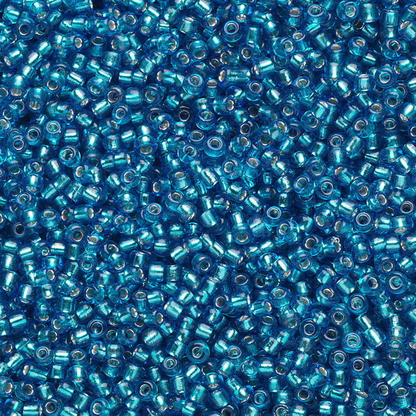 Seed bead, Ming Tree™, glass, pkg/1 pound, #11 round, transparent silver-lined turquoise blue. image number 0