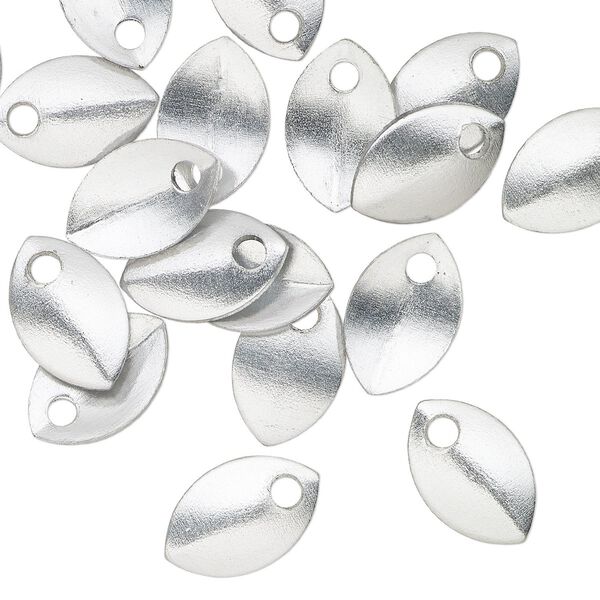 Component, anodized aluminum, silver, 11x7mm 2-sided curved scale blank with 1.5mm hole, 20 gauge. Sold per pkg of 20. image number 0