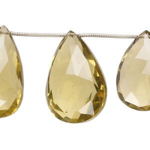 Golden quartz 1pkg11, hand-cut top-drilled faceted puffed teardrop bead 22x16mm-27x18mm