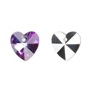 Drop, glass, opaque clear peacock, 14mm heart. Sold per pkg of 12.