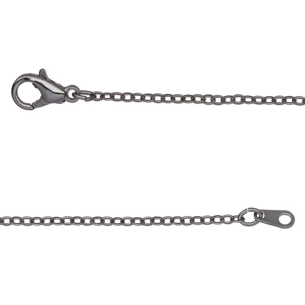 Chain, gunmetal-finished brass, 2mm cable, 20 inches with lobster claw clasp. Sold per pkg of 12. image number 0