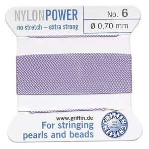 Thread, Griffin, nylon, lilac, size #6. Sold per 2-meter card (approximately 78 inches).