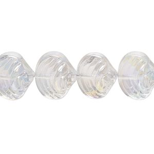 Bead, glass, translucent clear AB, 14x12mm clamshell. Sold per 15-1/2" to 16" strand.