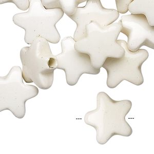 Bead, porcelain, white, 14x14mm star. Sold per pkg of 26.
