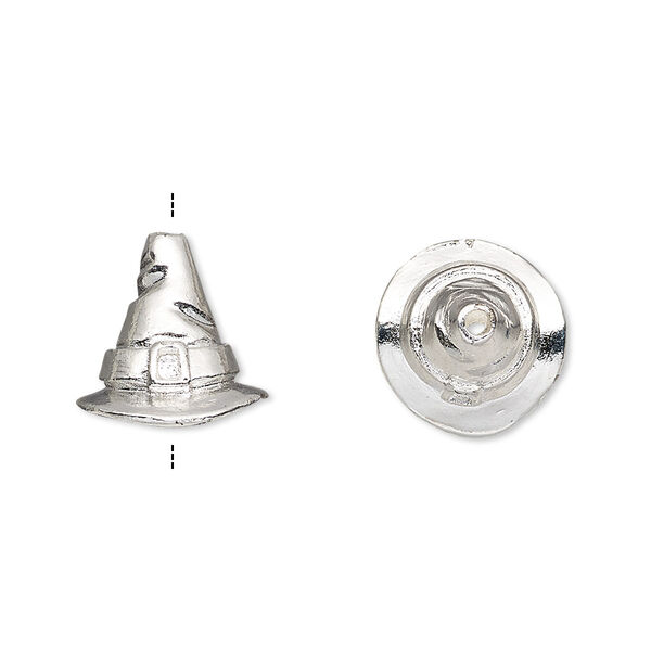 Cone, silver-plated pewter (tin-based alloy), 13x12.5mm witch's hat, 7mm inside diameter. Sold individually. image number 0
