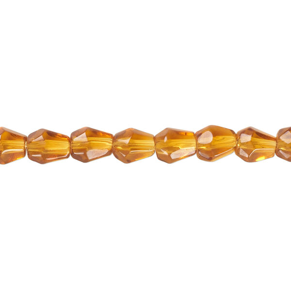 Bead, glass, golden yellow, 7x5mm-8x6mm faceted teardrop. Sold per 12-inch strand. image number 0