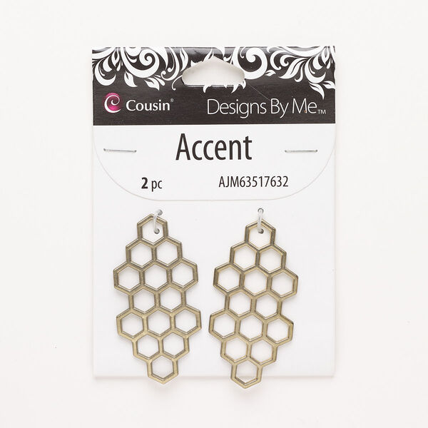 Focal, gold-finished "pewter" (zinc-based alloy), 49x24mm honeycomb. Sold per pkg of 2. image number 0