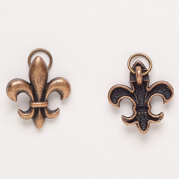 Charm, antique copper-finished "pewter" (zinc-based alloy), 19x17mm fleur-de-lis. Sold per pkg of 2. image number 0
