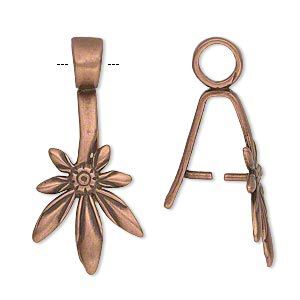 Bail, JBB Findings, ice-pick, antique copper-plated brass, 25x15.5mm leaf with 12mm grip length. Sold individually.