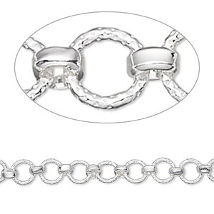 Chain 1pkg1 sterling silver round, 5.5mm textured / 3mm link, 5 foot unfinished