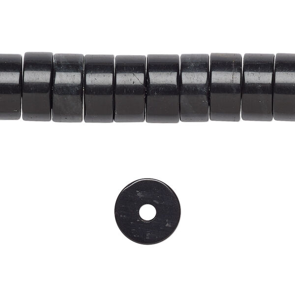 Bead, black obsidian (natural), 10x5mm heishi, B grade, Mohs hardness 5 to 5-1/2. Sold per pkg of 10. image number 0