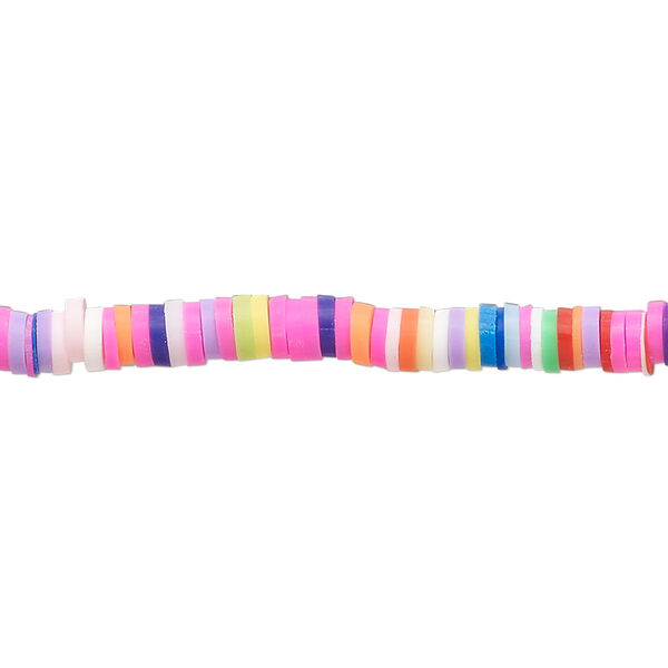 Bead, polymer clay, opaque multicolored, 4x1mm heishi. Sold per pkg of (2) 16-inch strands. image number 0