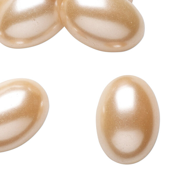 Cabochon, acrylic pearl, peach, 25x17.5mm non-calibrated oval. Sold per pkg of 12. image number 0