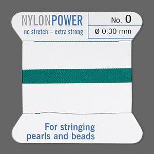 Thread, Griffin, nylon, green, size #0. Sold per 2-meter card (approximately 78 inches).